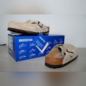 Birkenstock Boston Taupe Suede Soft Footbed NWT Size 39 🔥